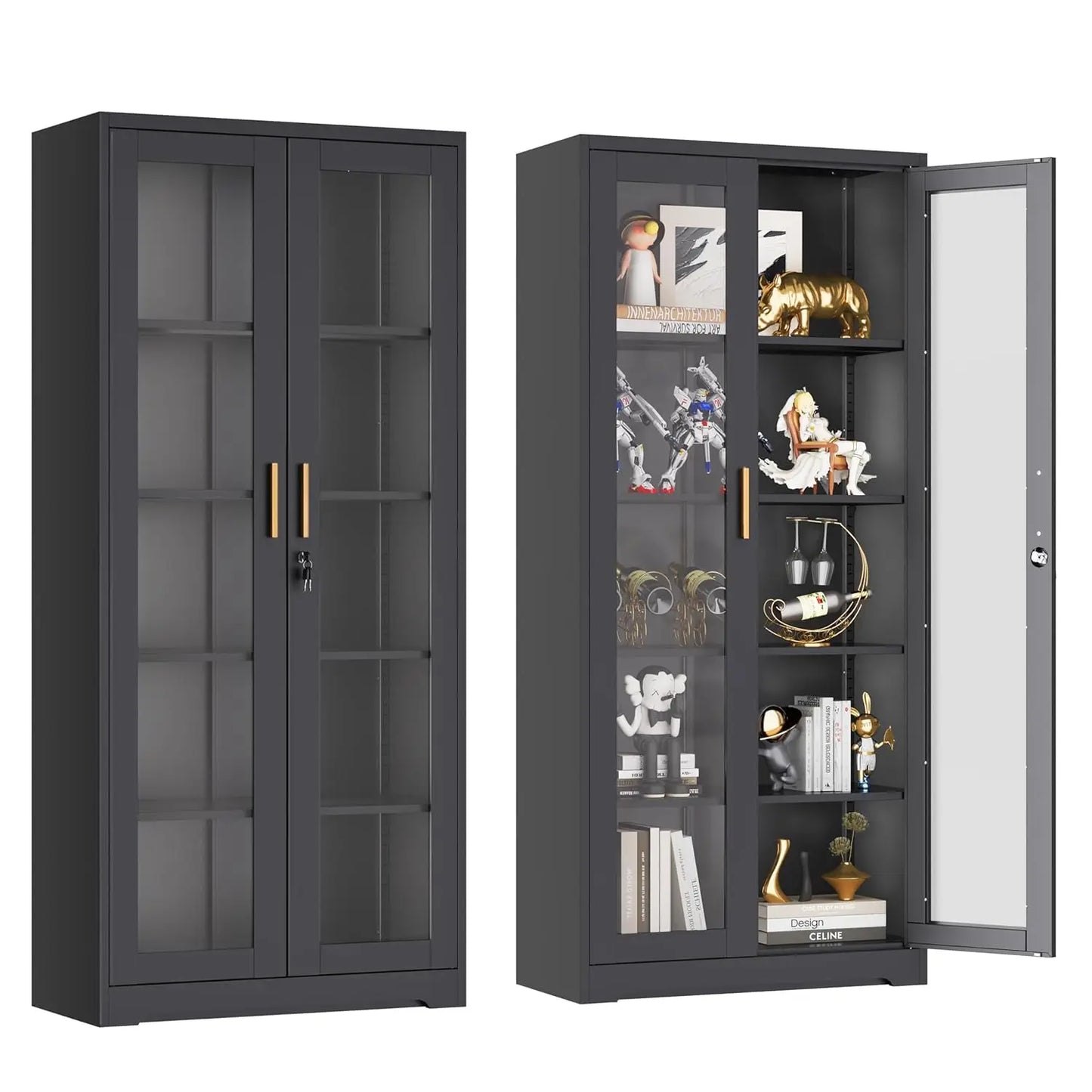 ZHILU Lockable Display Cabinet With Glass Doors And Adjustable Shelves