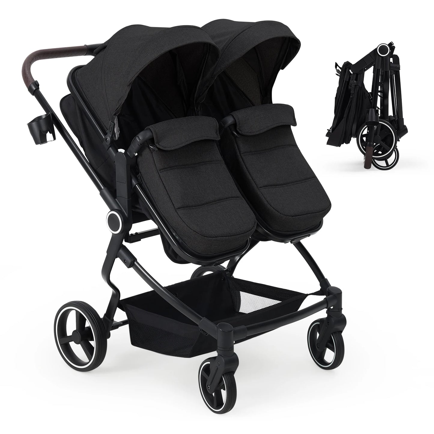 Lightweight Compact Fold Tandem Stroller With Adjustable Canopy