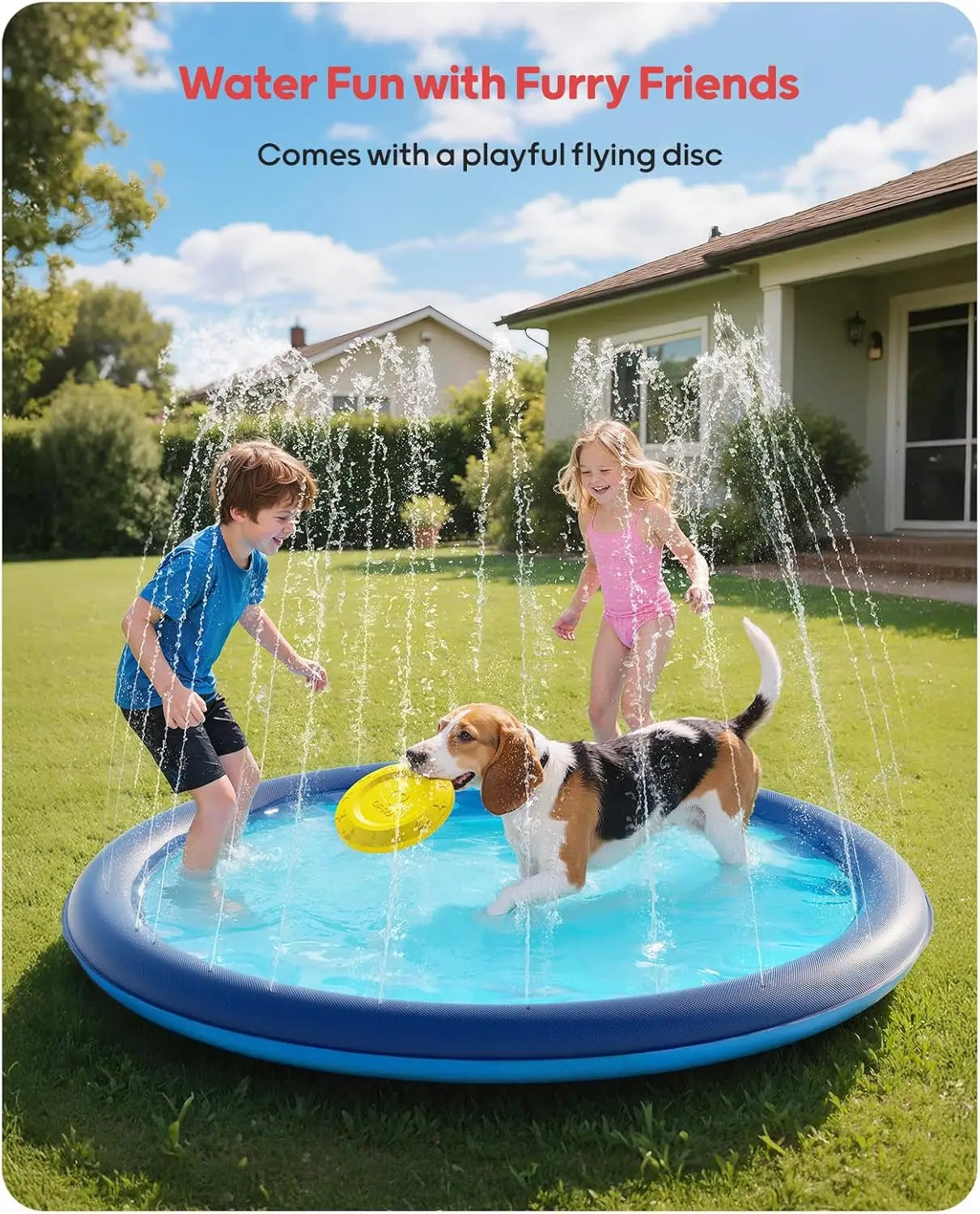 Splash Pad With Flying Disc For Dogs And Kids Playground