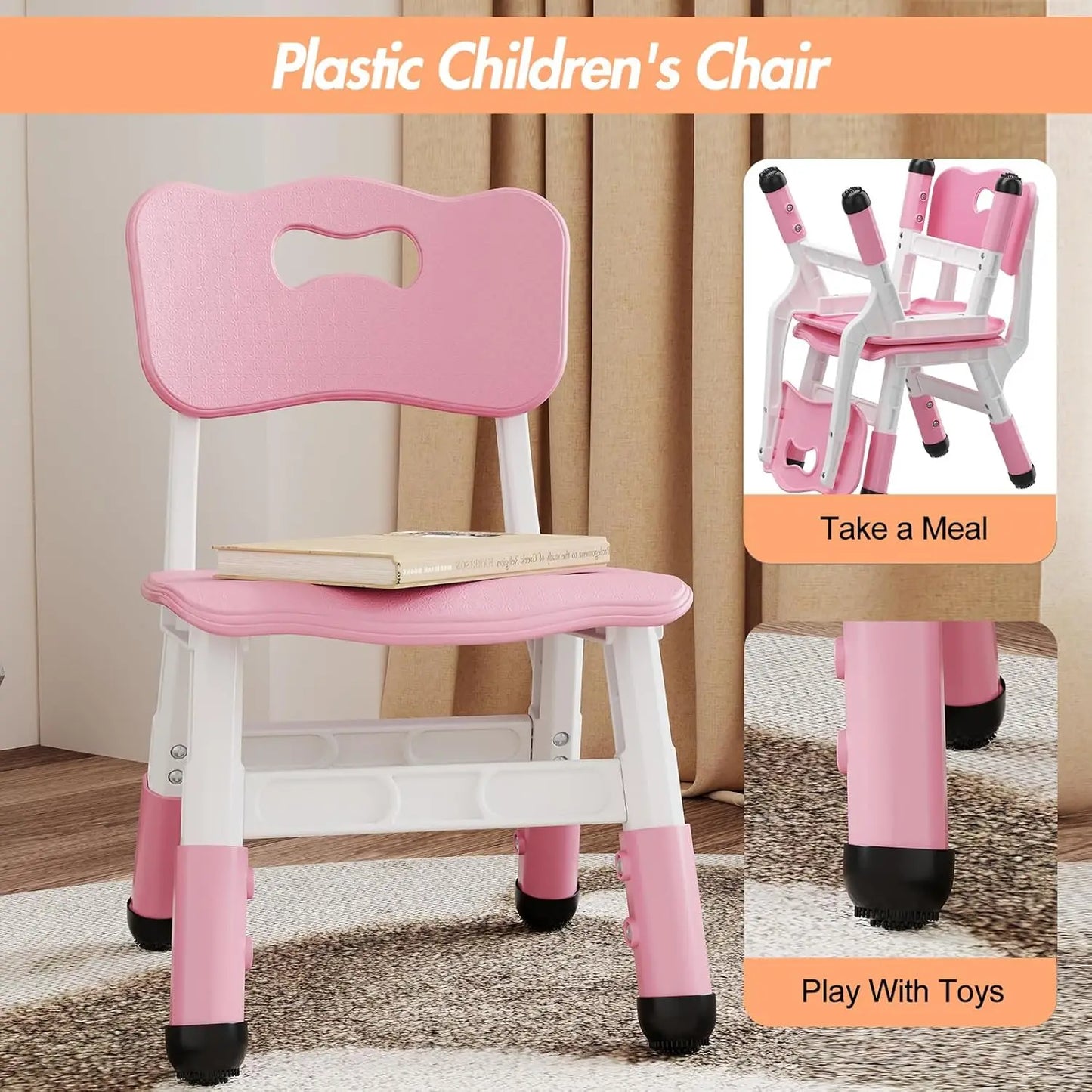 2-Pack Adjustable Kids Chairs 3-Level Height Toddler Chair Ergonomic Plastic Indoor/Outdoor Chair for Age 2-8,Non-Slip Stackable