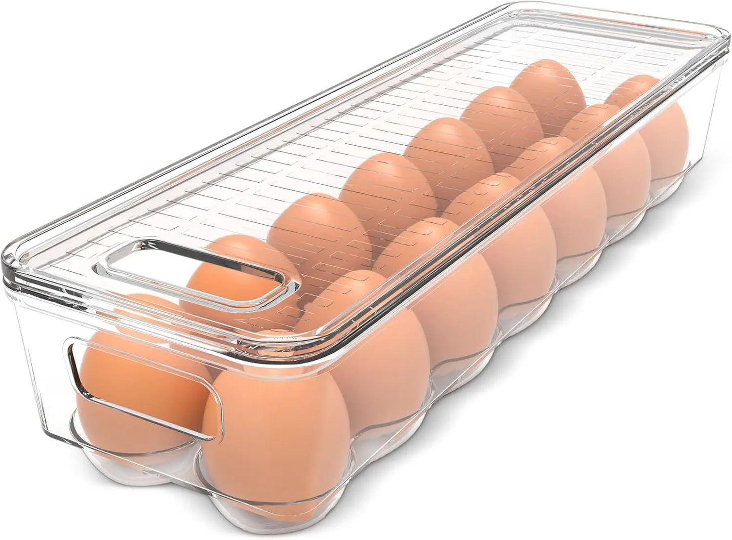 Egg Container With Lid and Handle for Refrigerator Organization- Pack of 2 - Clear Stackable Egg Holder for Kitchen or Pantry Or