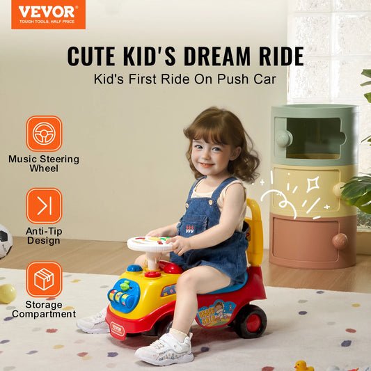 Toddler Ride On Push Car With Music Steering Wheel For Ages 1 To 3