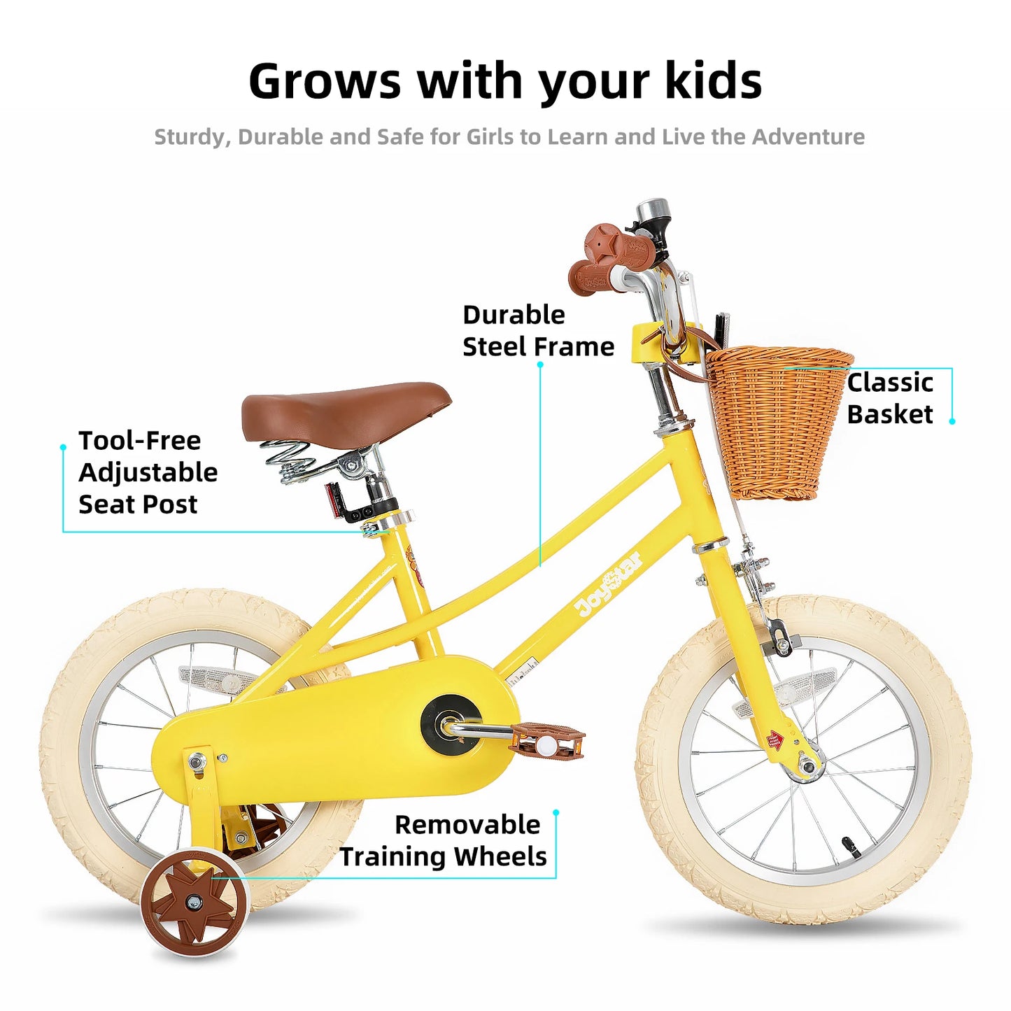 JOYSTAR 12/14/16/18/20 Girls' Bike For Children Aged 2-13, 12-16" With Training Wheels & Basket, 20 Inch With Kickstand