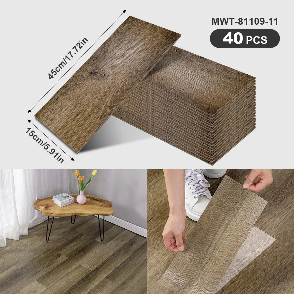 40Pcs SXP Self-Adhesive Wood Grain Strips Peel-and-Stick Wall & Floor Decals For DIY 5.91"x17.72" Easy Application For any room