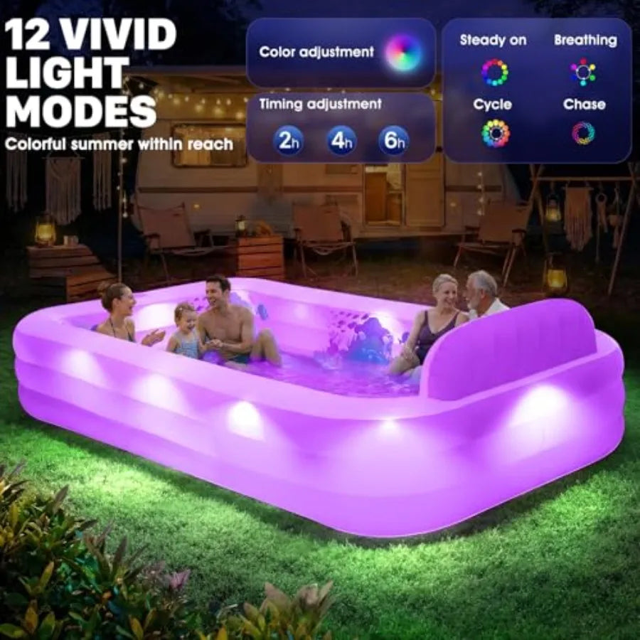 Backyard Inflatable Pool With Solar Powered Lights And Seat