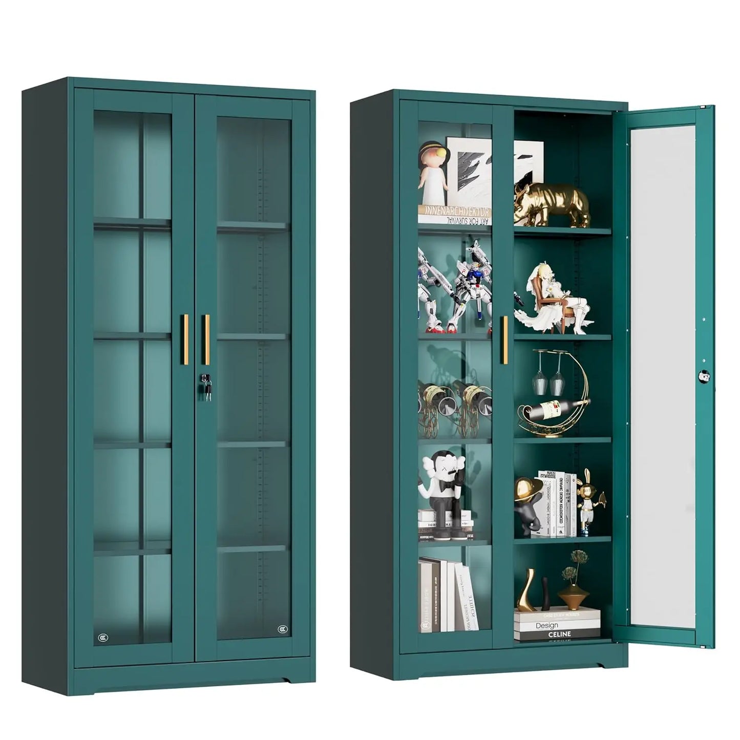 ZHILU Lockable Display Cabinet With Glass Doors And Adjustable Shelves