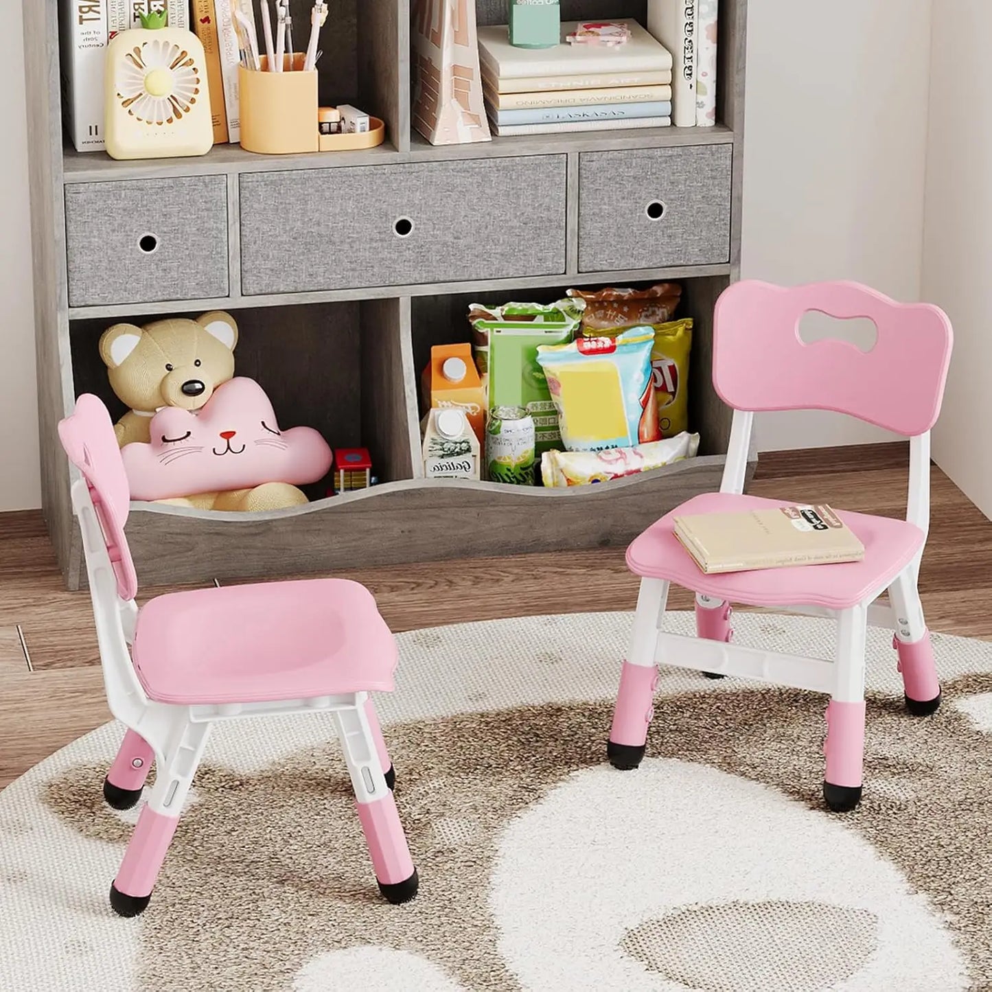 2-Pack Adjustable Kids Chairs 3-Level Height Toddler Chair Ergonomic Plastic Indoor/Outdoor Chair for Age 2-8,Non-Slip Stackable