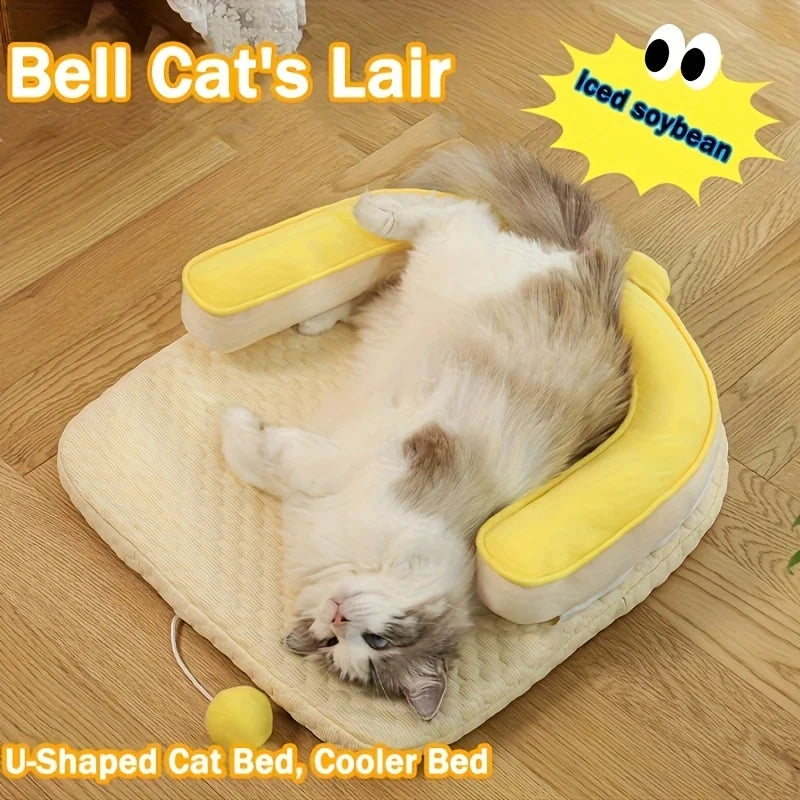 Self Cooling Cat Bed With Ice Silk Fabric And Washable Cover