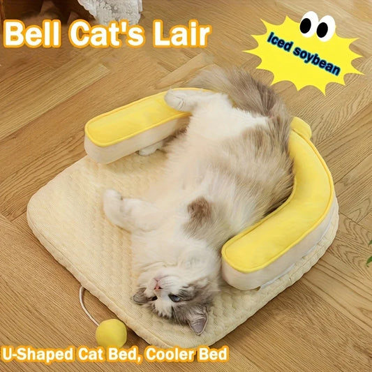 Self Cooling Cat Bed With Ice Silk Fabric And Washable Cover