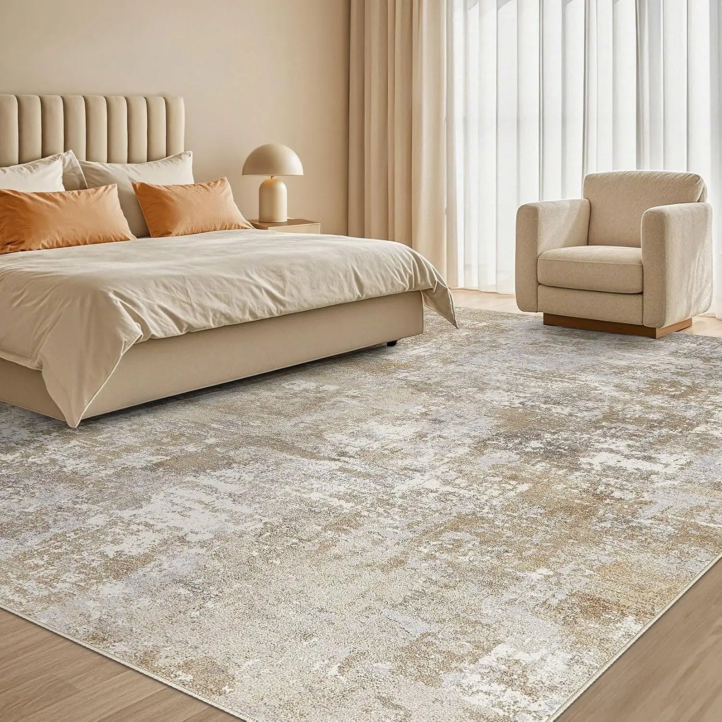 Modern Abstract Neutral Washable Area Rug: Soft Non-Slip Indoor Carpet for Living Room, Bedroom, Dining Room