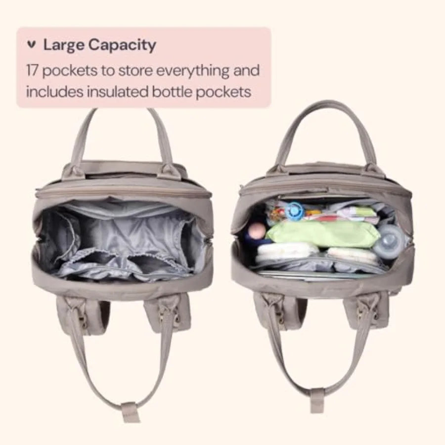 BabbleRoo Diaper Bag Backpack - Baby Essentials Travel Tote - Multi Function Water Resistant Diaper Bag Travel Essentials Baby