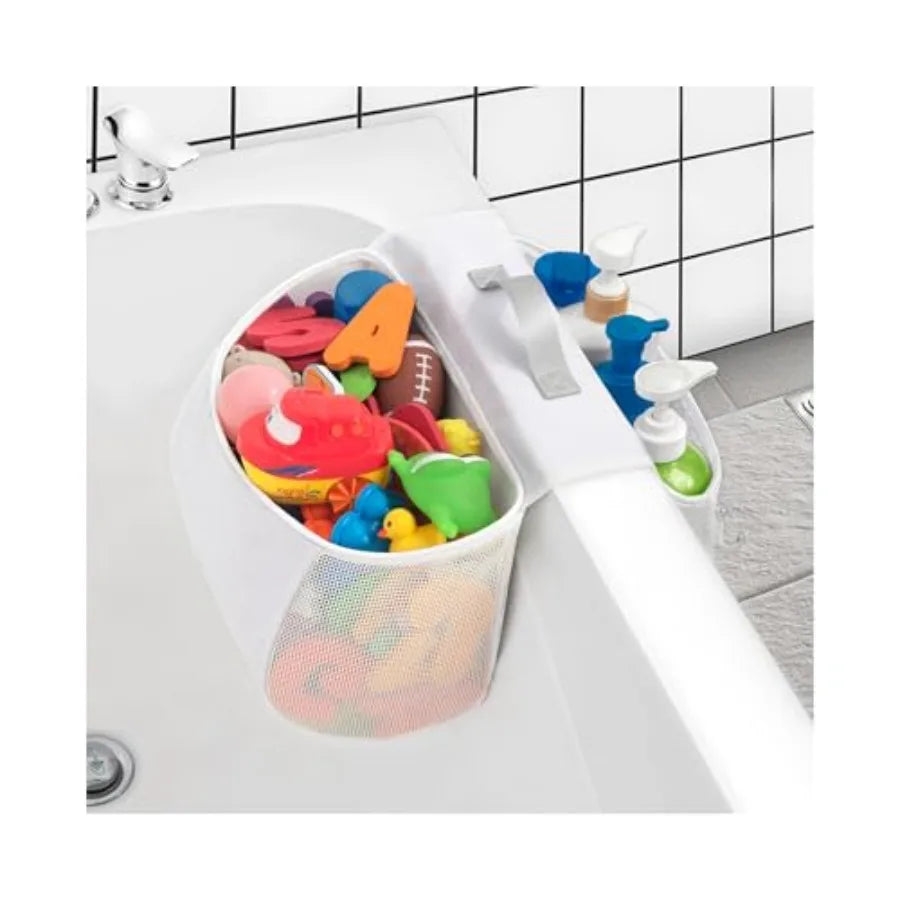 Saddle shape 2 Compartments Bath Toy Organizer, Easy Access for,Wide Opening Bath Toy Holder for Drying Toys and Storage, Mesh