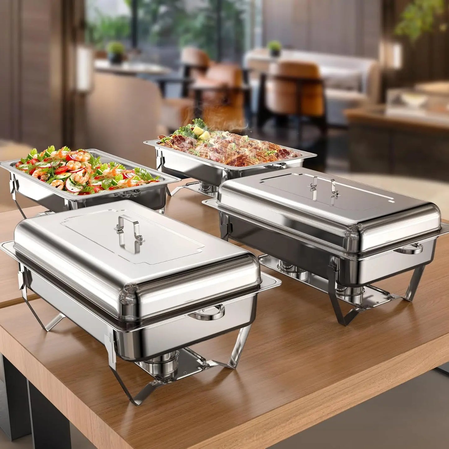 Stainless Steel Chafing Dish Buffet Set With Lids And Holders