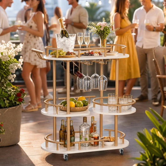 HiMISS Three Tier Metal Rolling Cart With Wine Rack