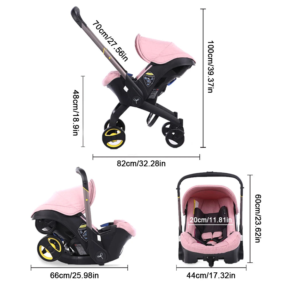 Lightweight Foldable Baby Stroller Featuring Reversible Bassinet And Sunshade