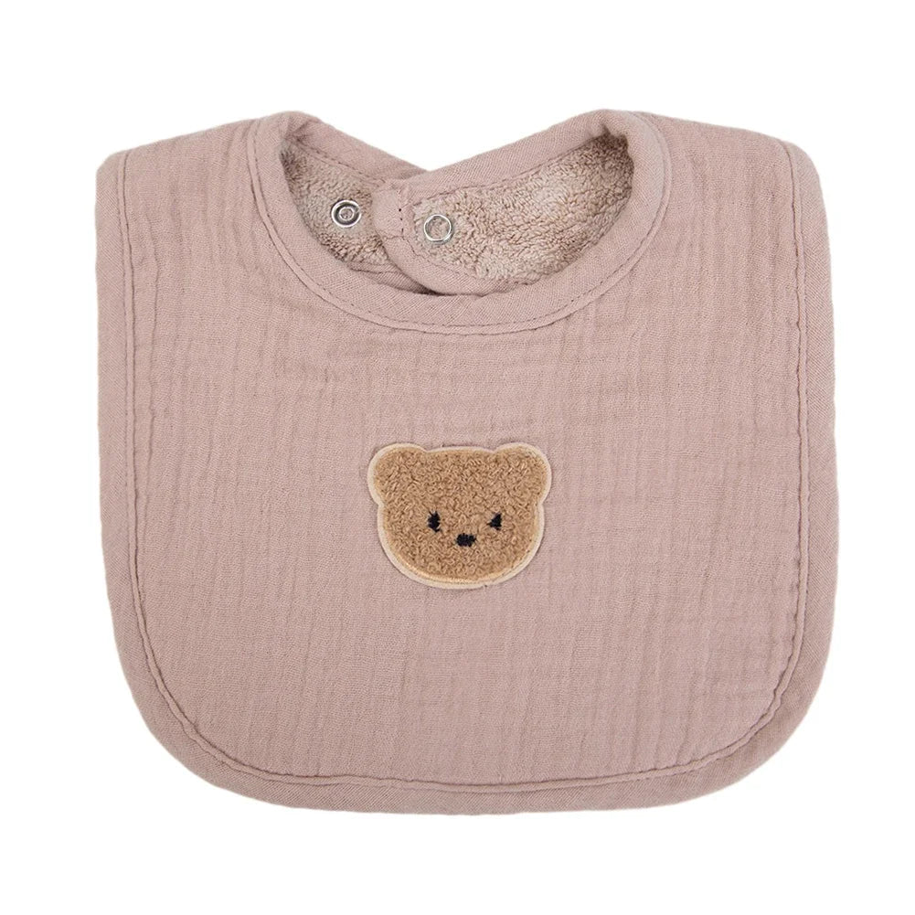 Cute Bear Muslin Baby Bibs With Pockets U-Absorbent Dribble Towel