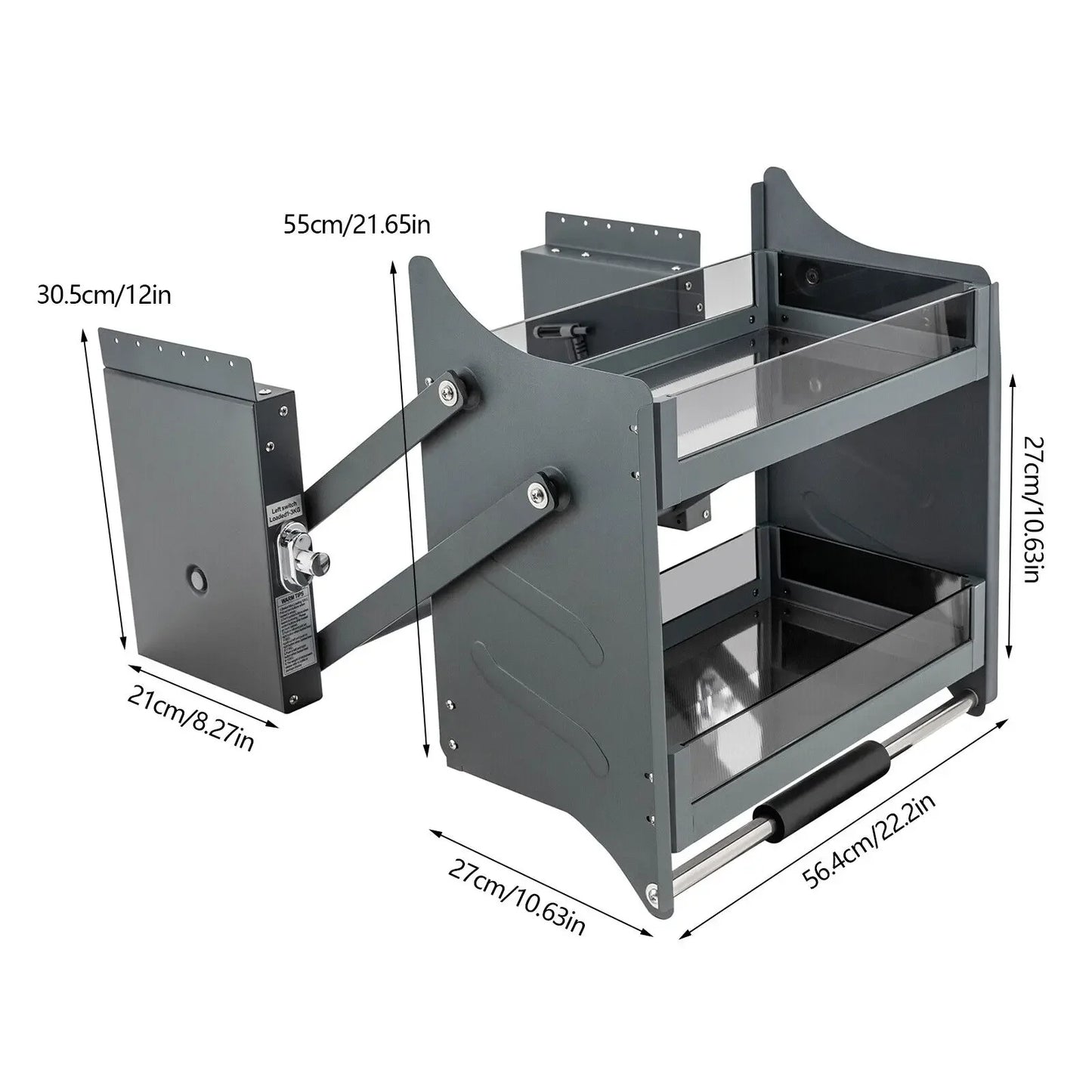 Pull-Down Cabinet Shelf 2-Tier Drop Down Lift Tempered Glass Kitchen Organizer Adjustable Load 26lbs for Upper Cabinets