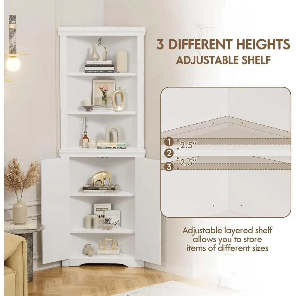 Flamaker Corner Cabinet, Freestanding Corner Shelf with 2 Doors and 3 Shelves, Bathroom Corner Storage Cabinet for Bathroom