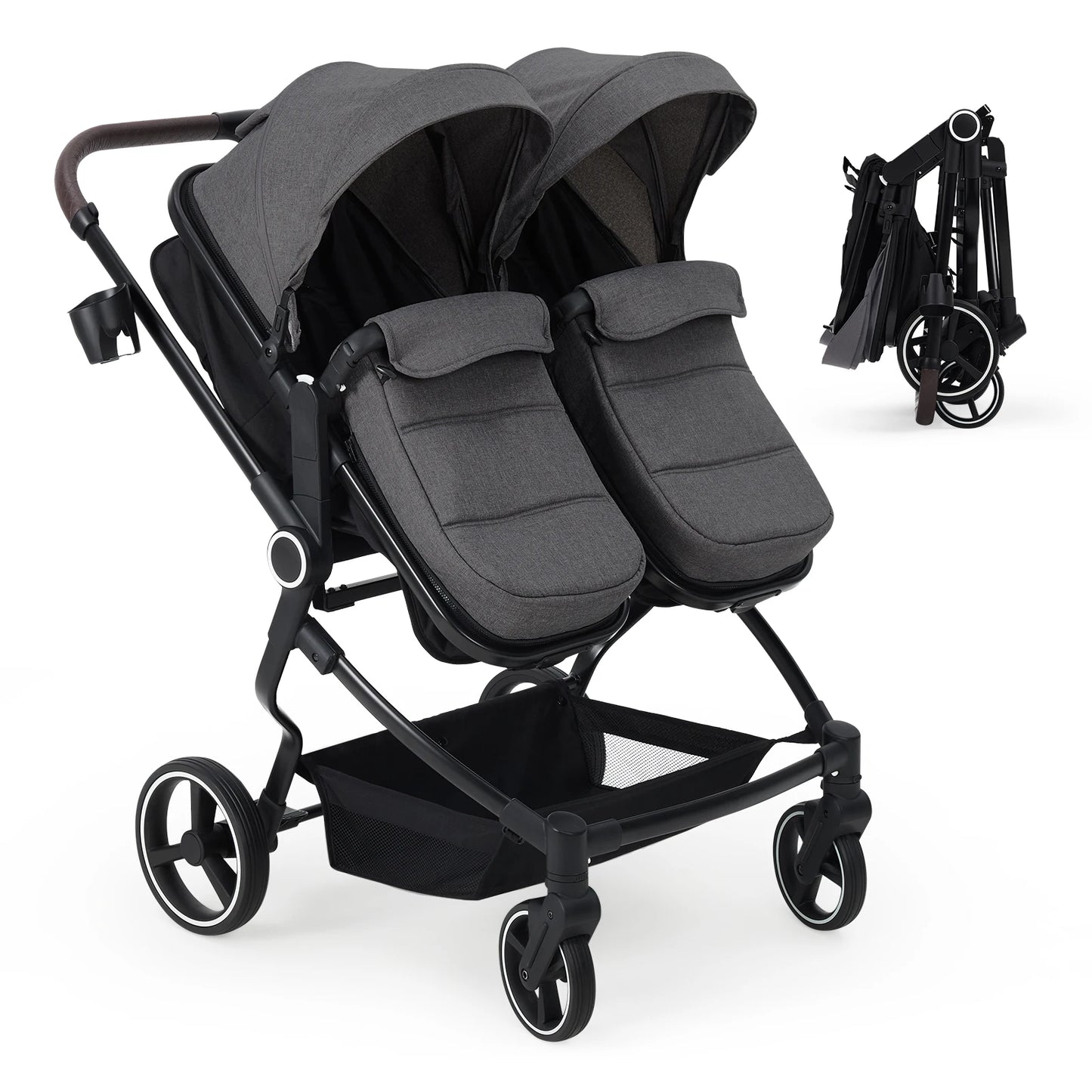Lightweight Compact Fold Tandem Stroller With Adjustable Canopy