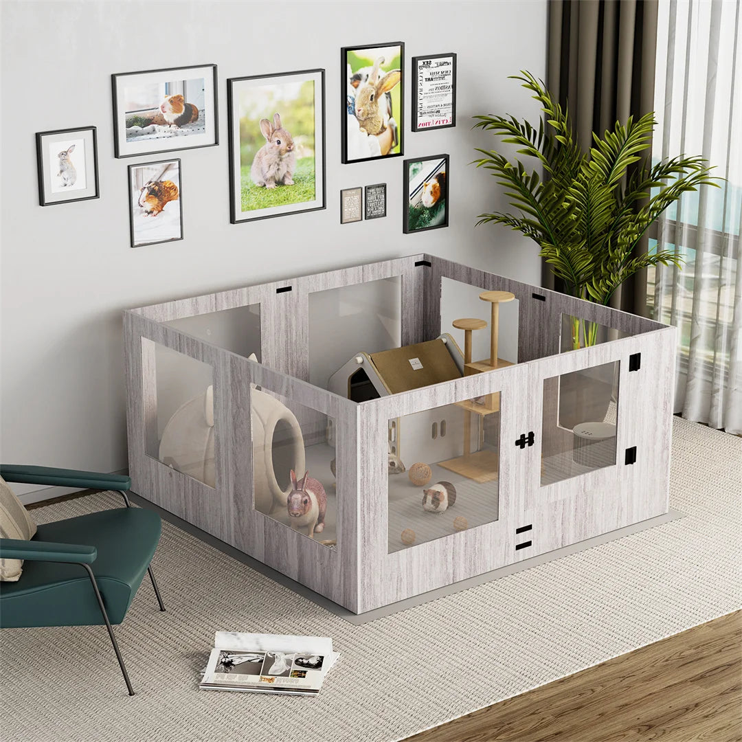 14-Panel Tempered Glass Pet Whelping Pen Box,Puppy Playpen Exercise Pen with Detachable Panels and Rails