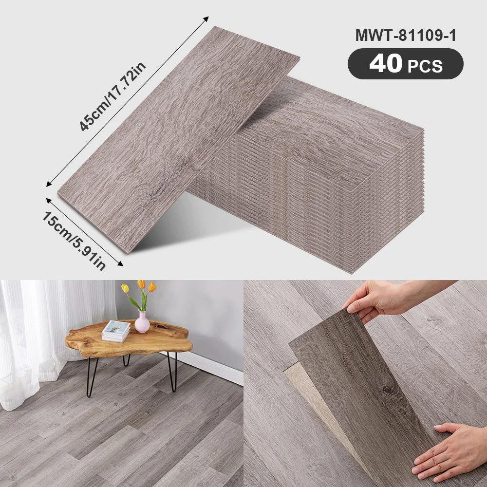 40Pcs SXP Self-Adhesive Wood Grain Strips Peel-and-Stick Wall & Floor Decals For DIY 5.91"x17.72" Easy Application For any room