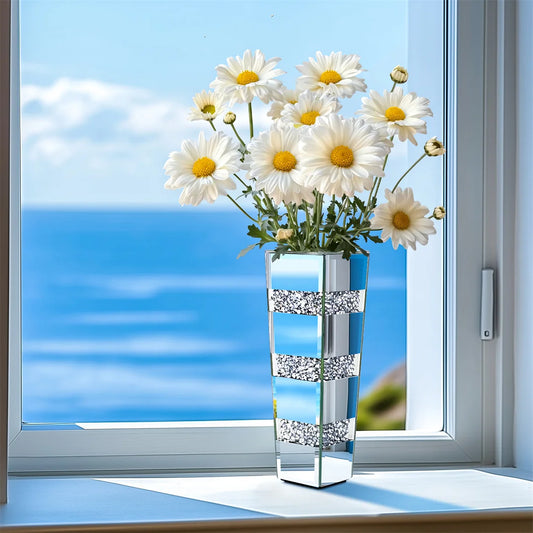 Modern Floor Flower Vase | Decorative Crystal Silver Mirrored