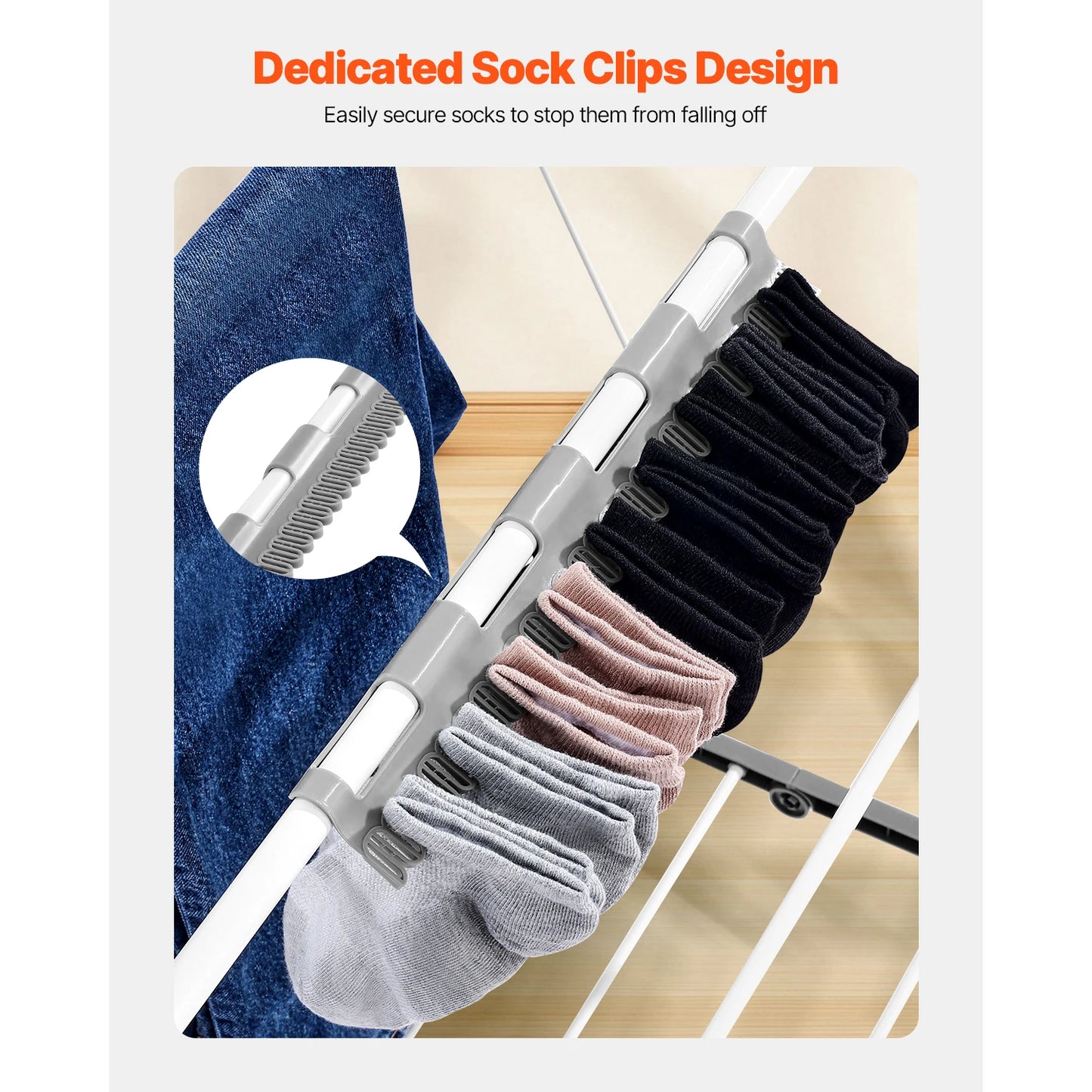 SucceBuy Clothes Drying Rack Foldable Laundry Dryer Rack with Sock Clips Metal Height Adjustable Drying Racks for Outdoor&Indoor