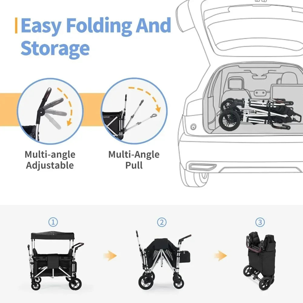 Hot salesTwin Child Stroller Wagon with Dual High Seats, 5-Point Safety Harnesses, and Adjustable Sunshade, Collapsible for Easy