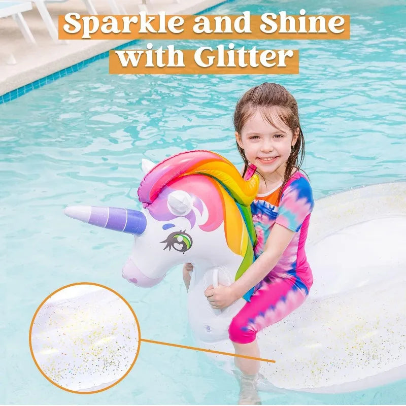 Unicorn Pool Float Inflatable Glitter Ride On Lounge