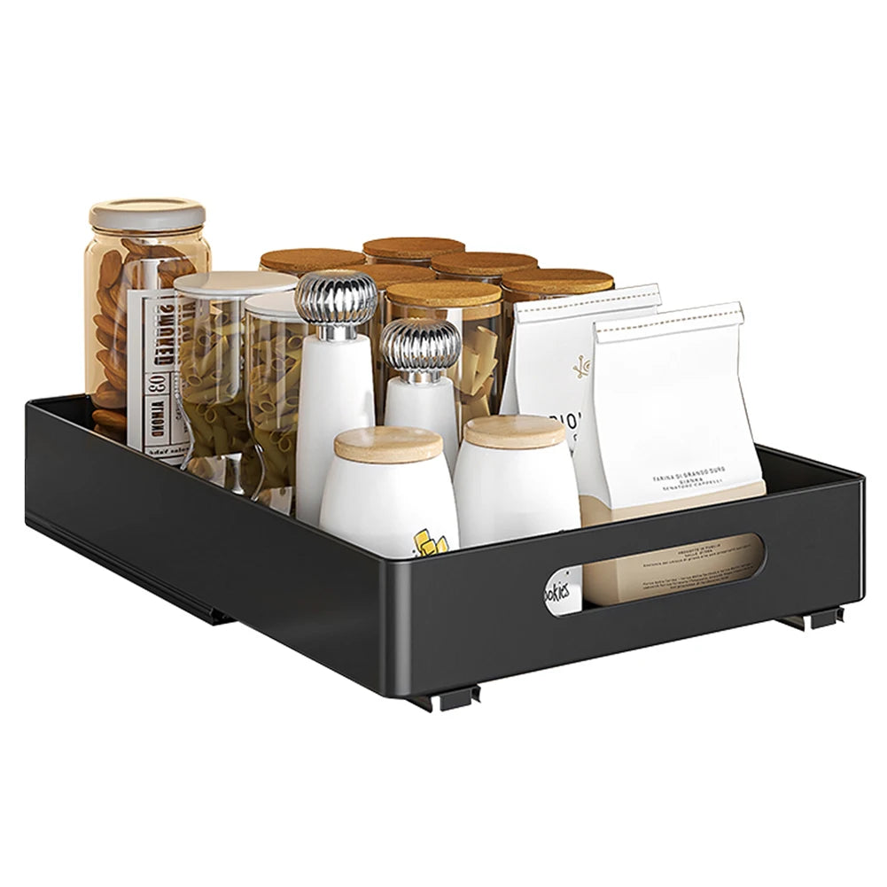 Pull Out Cabinet Organizer, Heavy Duty Slide Out Drawers Fixed With Adhesive Film, Storage Organization Tray for Kitchen Pantry