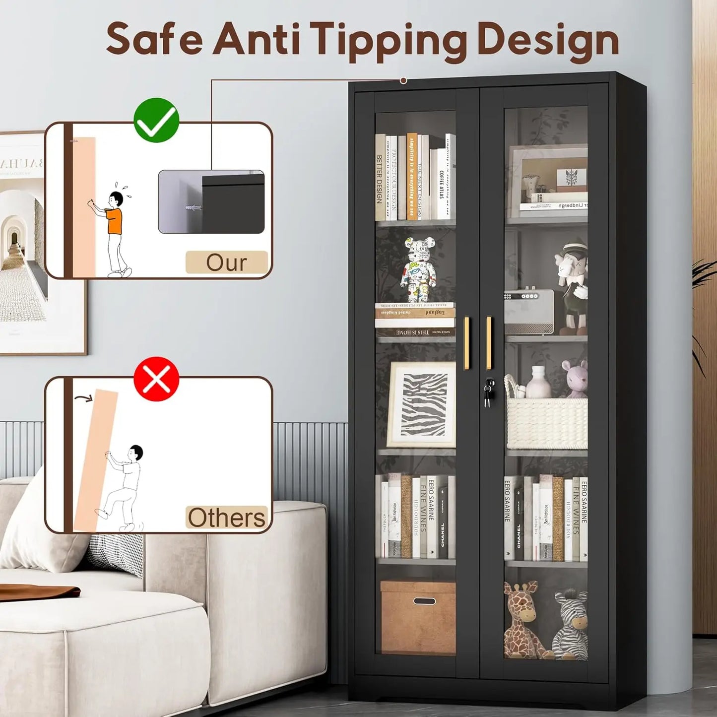 ZHILU Lockable Display Cabinet With Glass Doors And Adjustable Shelves