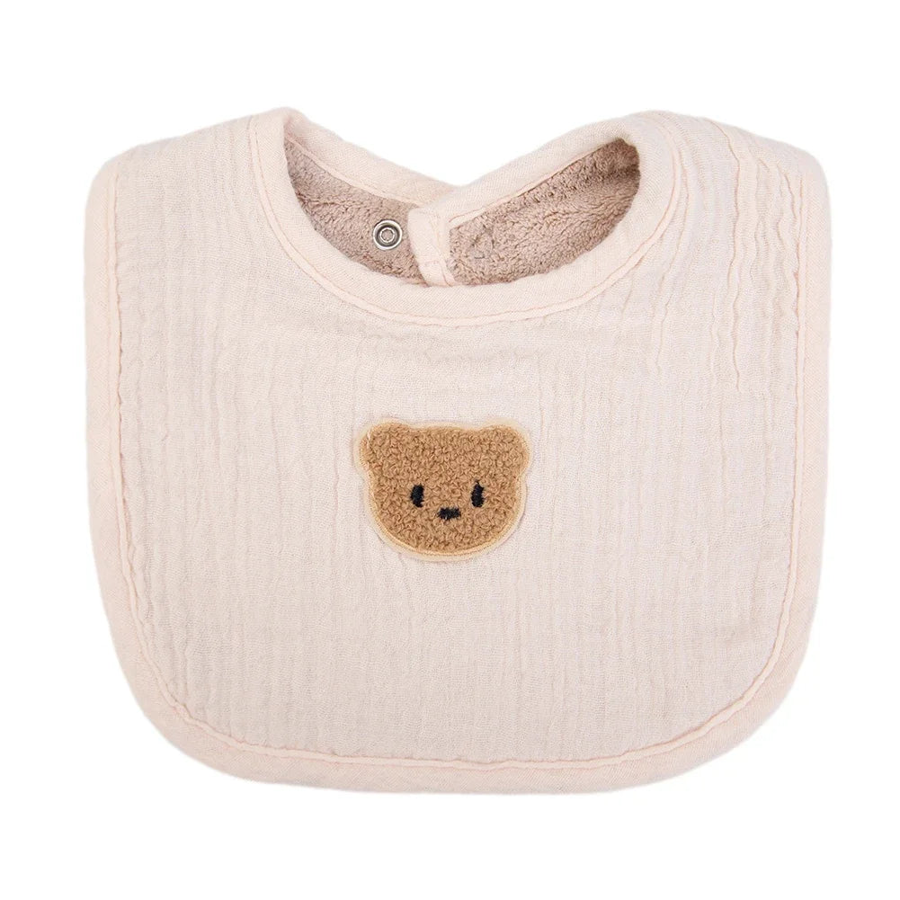 Cute Bear Muslin Baby Bibs With Pockets U-Absorbent Dribble Towel