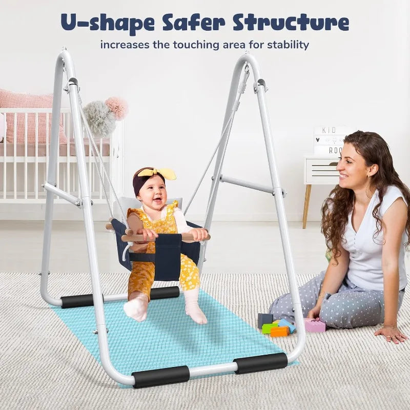 Toddler Swing, Baby Swing with Heavy Duty Foldable Stand, Indoor Outdoor Swing Set for Aged 1-3, with Canvas Cushion Seat
