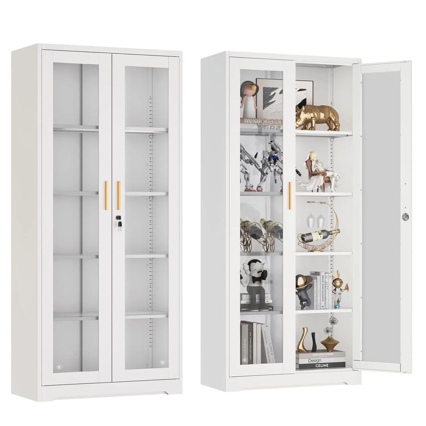 ZHILU Lockable Display Cabinet With Glass Doors And Adjustable Shelves