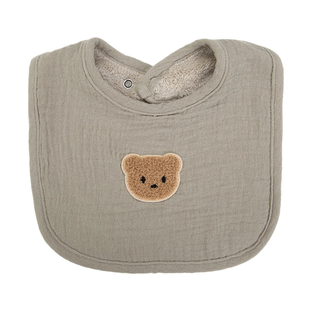 Cute Bear Muslin Baby Bibs With Pockets U-Absorbent Dribble Towel