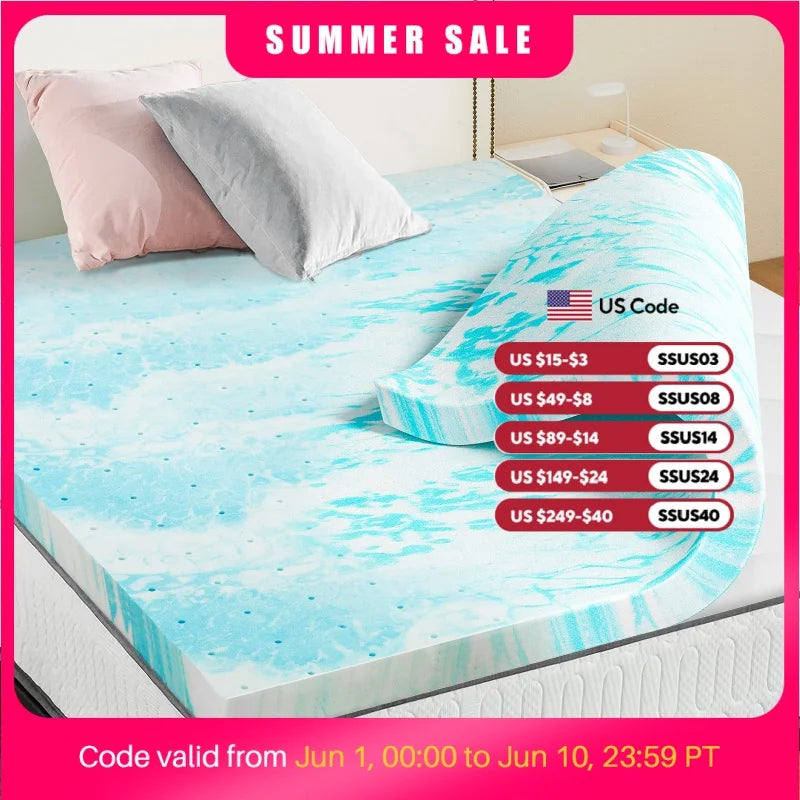 JHK 2-3 Inch Gel Memory Foam Mattress Topper Full Size Cooling Mattress Soft and Breathable Bed Topper School Bedroom Furniture