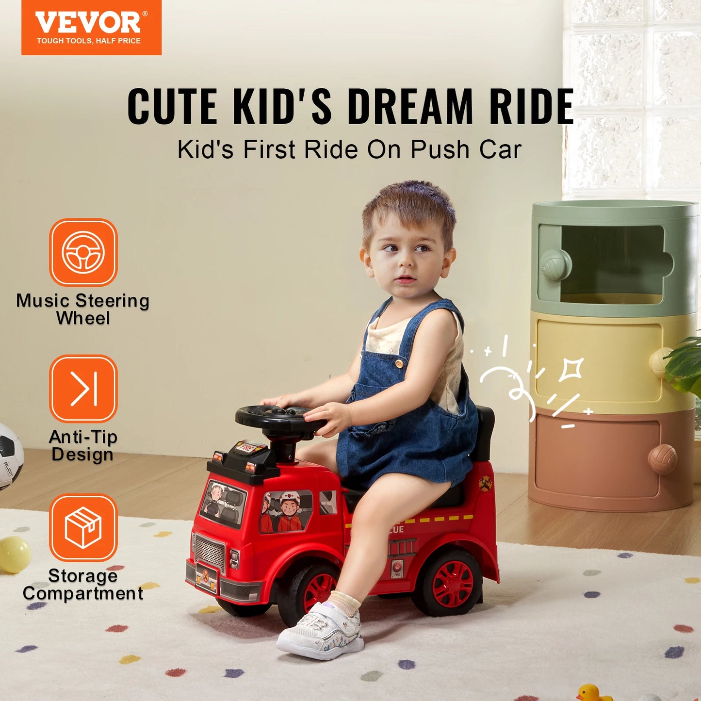 SucceBuy Ride On Push Car For Toddlers With Music Steering