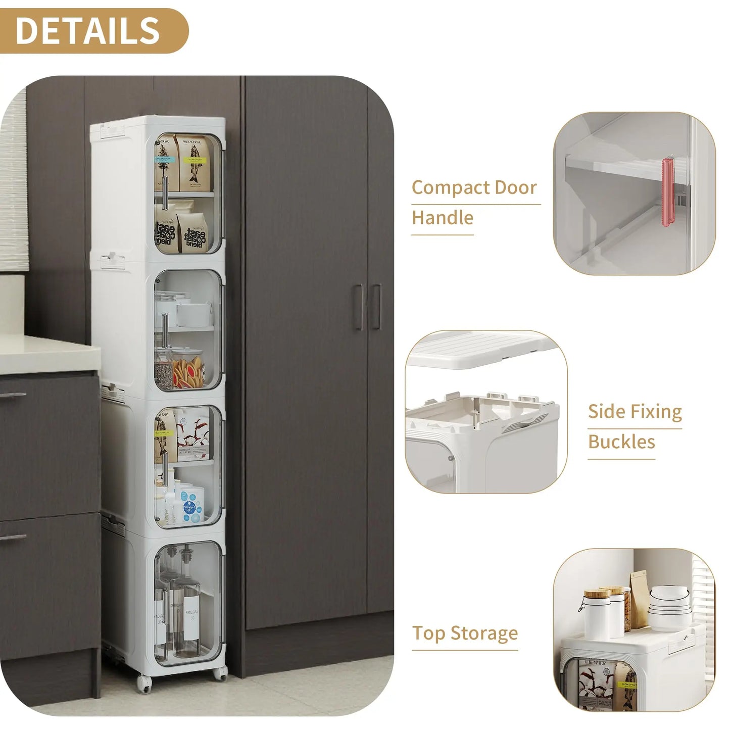 Tall Slim Plastic Storage Cabinet with Wheels, Narrow Stackable Organizer Drawers with Transparent Doors for Kitchen Bathroom Laundry Gap Storage