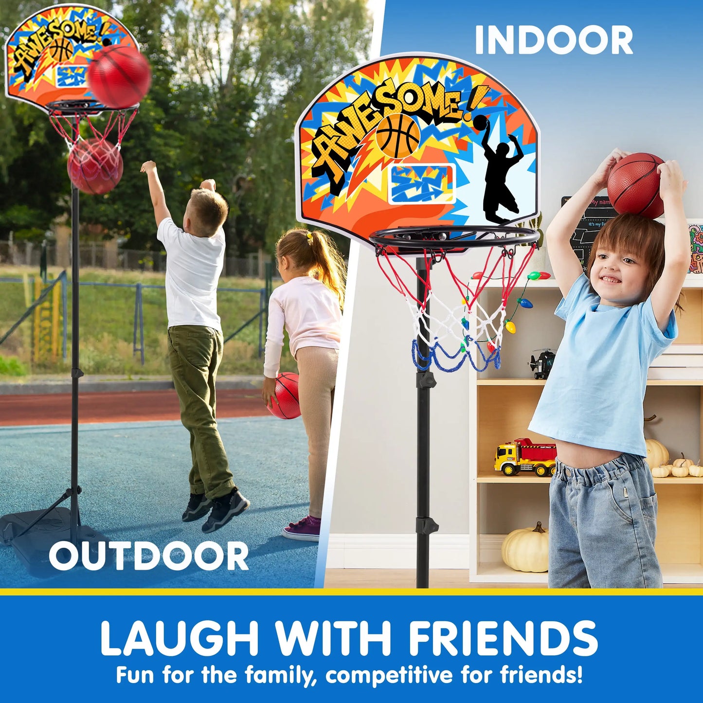 Joyfy Adjustable Kids Basketball Hoop Set with 4 Balls