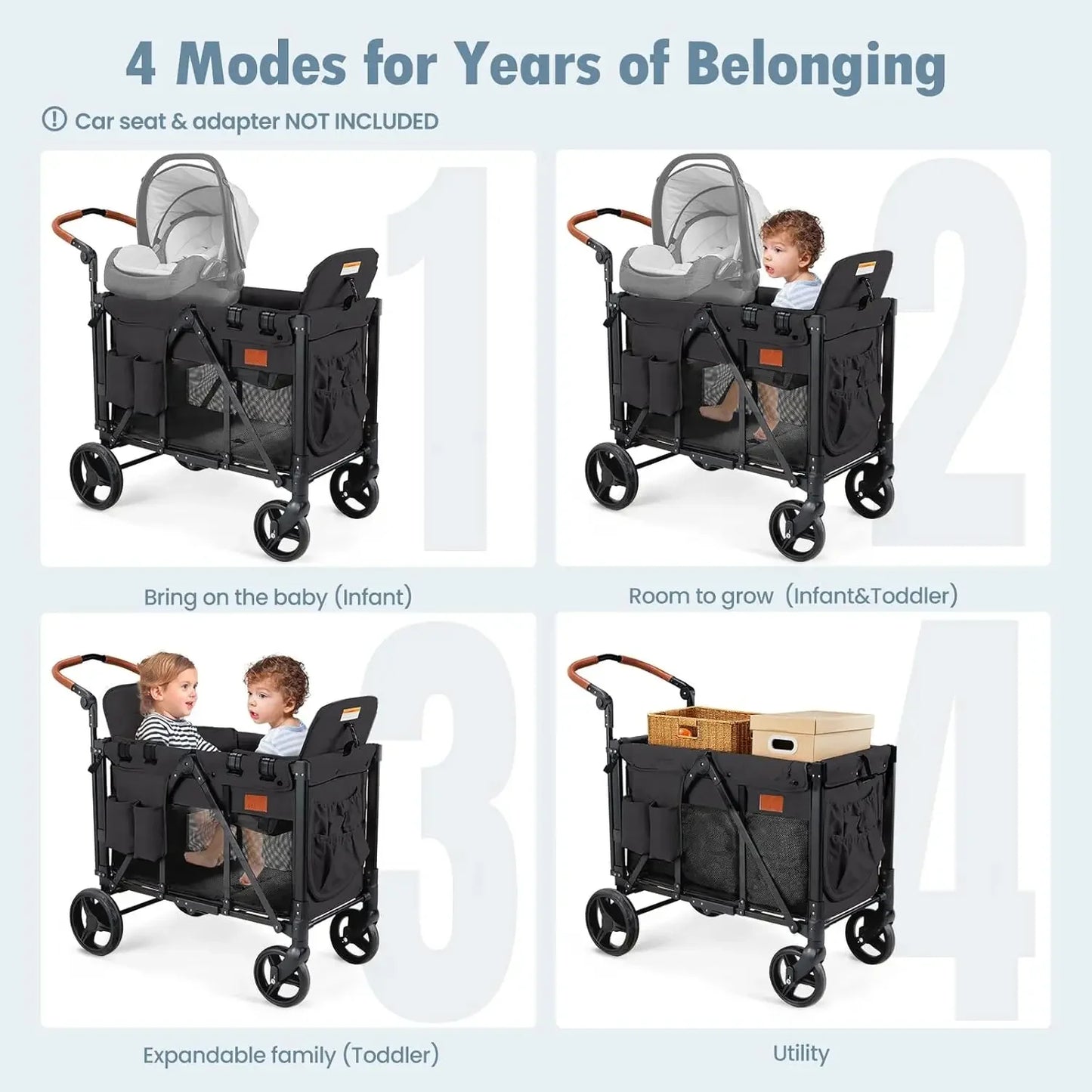 Wagon Stroller for 2 Kids, High Seat & 5 Point Harness, Foldable All-Terrain Wagon for Toddler with Canopy, Parent Organizer,D