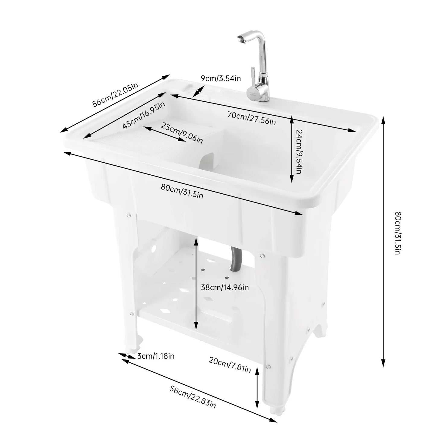 Outdoor Freestanding Plastic Utility Sink for Laundry and Bathrooms