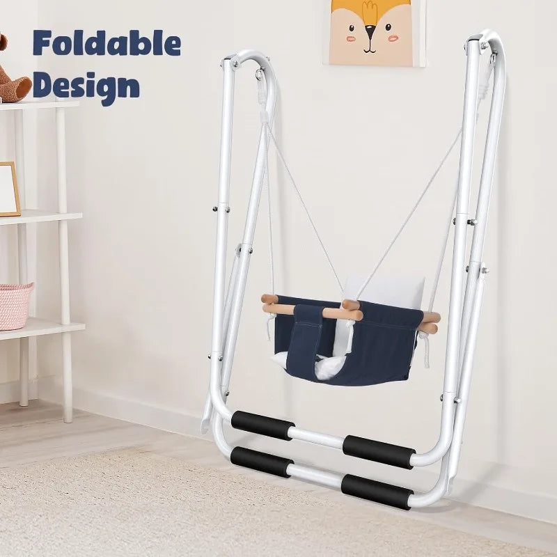 Toddler Swing, Baby Swing with Heavy Duty Foldable Stand, Indoor Outdoor Swing Set for Aged 1-3, with Canvas Cushion Seat