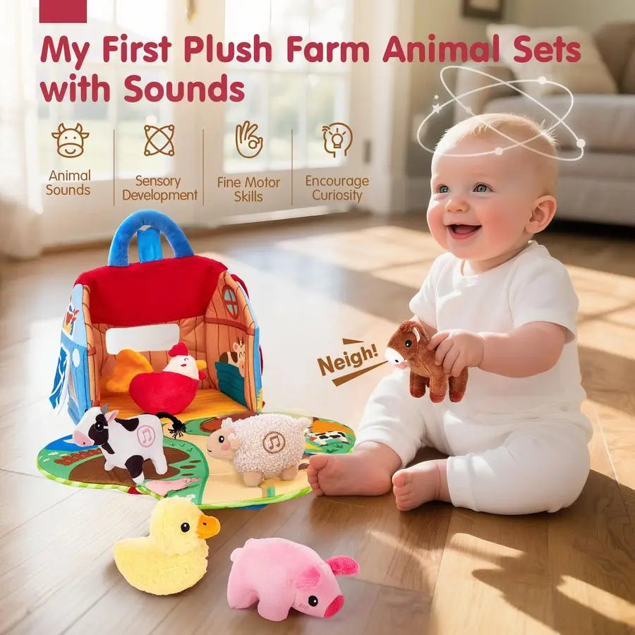 Baby Toys 612 Months Surprise Barn with Stuffed Farm Animals with Real Sounds Montessori Toys for 6 Month Old Baby 1 Year Old Bo