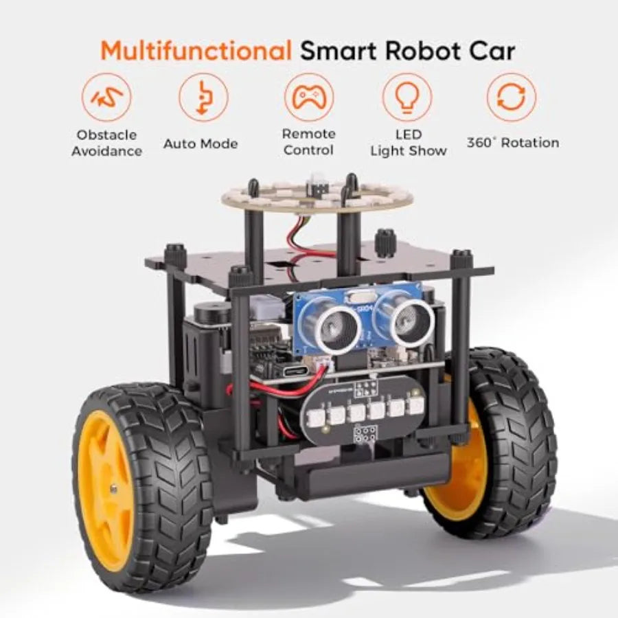 STEM educational robot car kit for kids ages 8-16, ABS plastic, black-red, remote control + build-your-own functionality