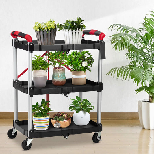 Twister.Ck 3 Tier Foldable Utility Rolling Cart With Lockable Wheels