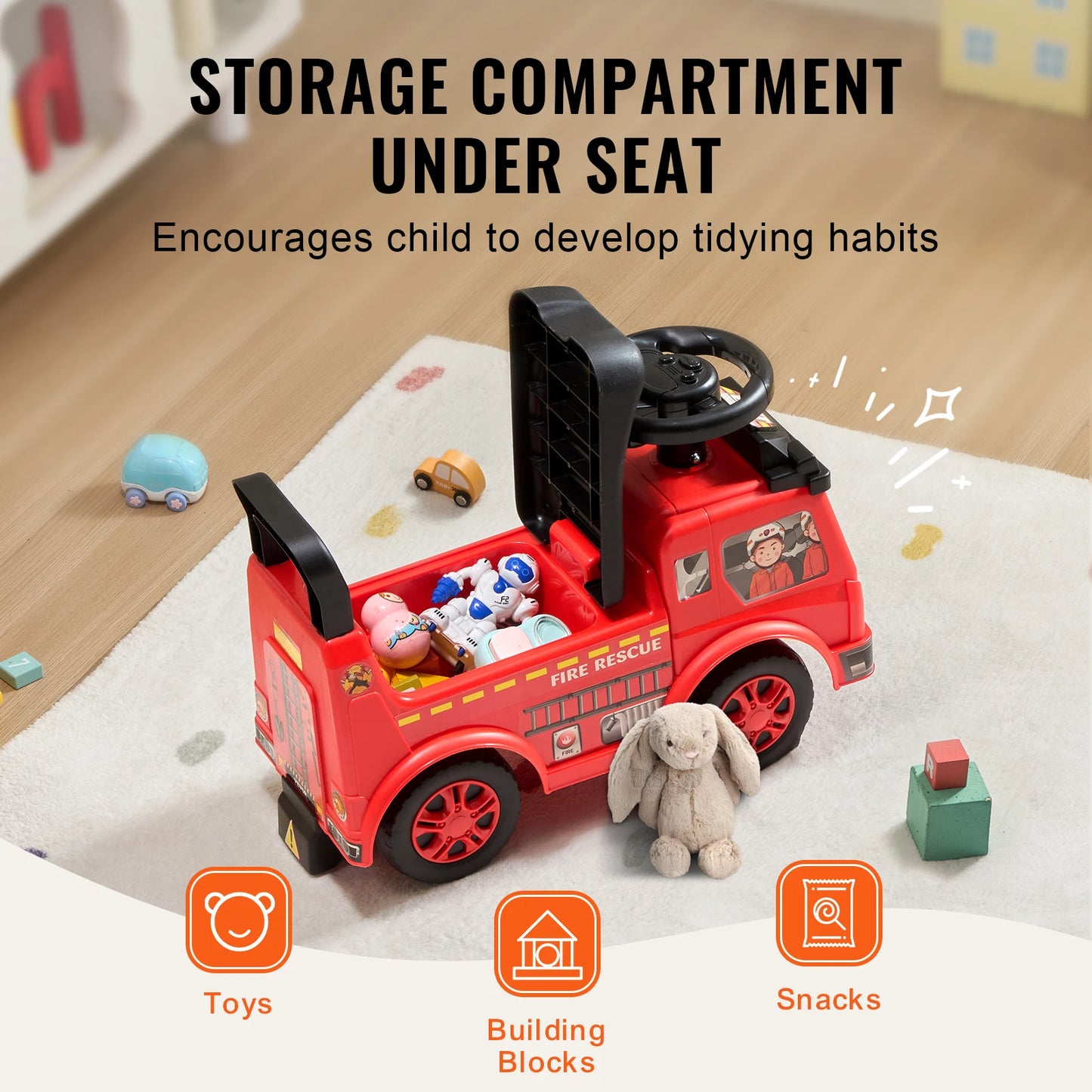 SucceBuy Ride On Push Car For Toddlers With Music Steering