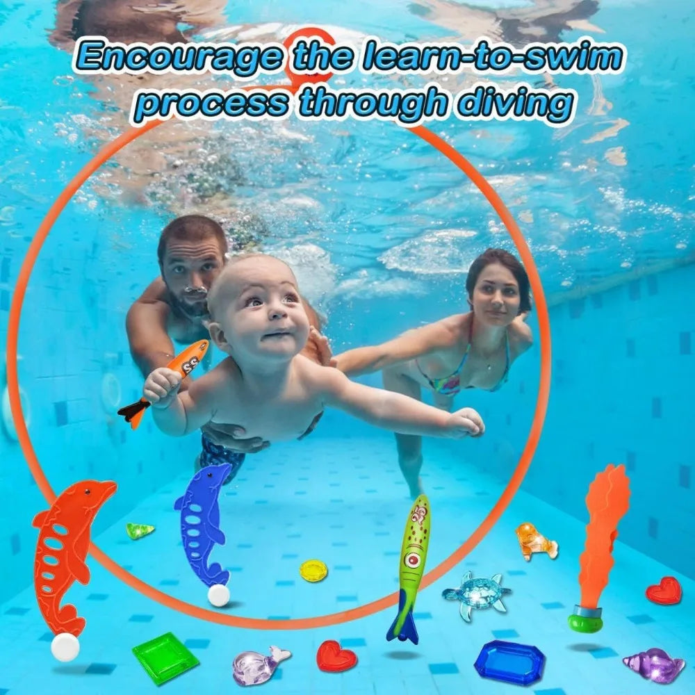 28PCS Pool Diving Toys Set - Swim Thru Rings, Sink Toys, Underwater Games for Kids Teens Adults - Fun Swimming Pool Accessories