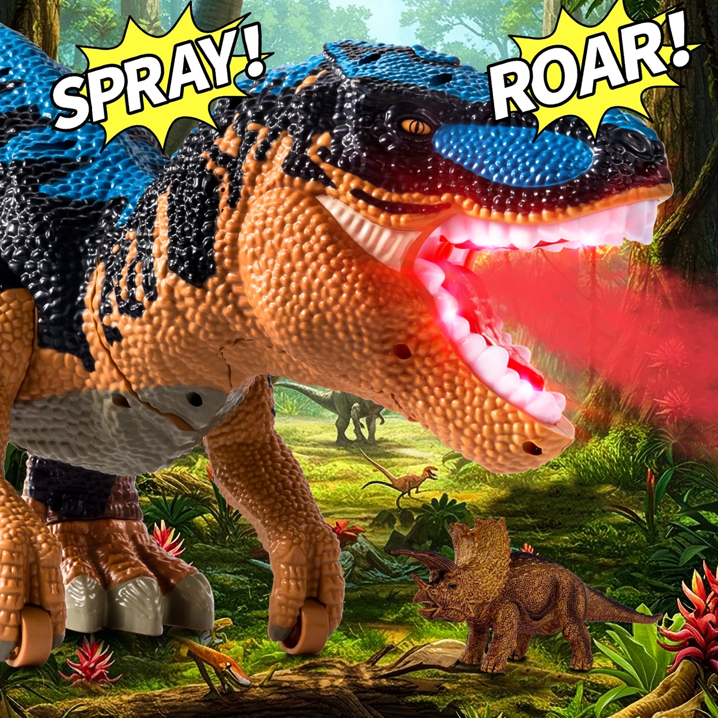 Large Dinosaur Toys For 3-8 Kids Tyrannosaurus Rex With Mist Spray Light And Sounds Storage Dinosaur Toys With 10 Mini Dinosaurs