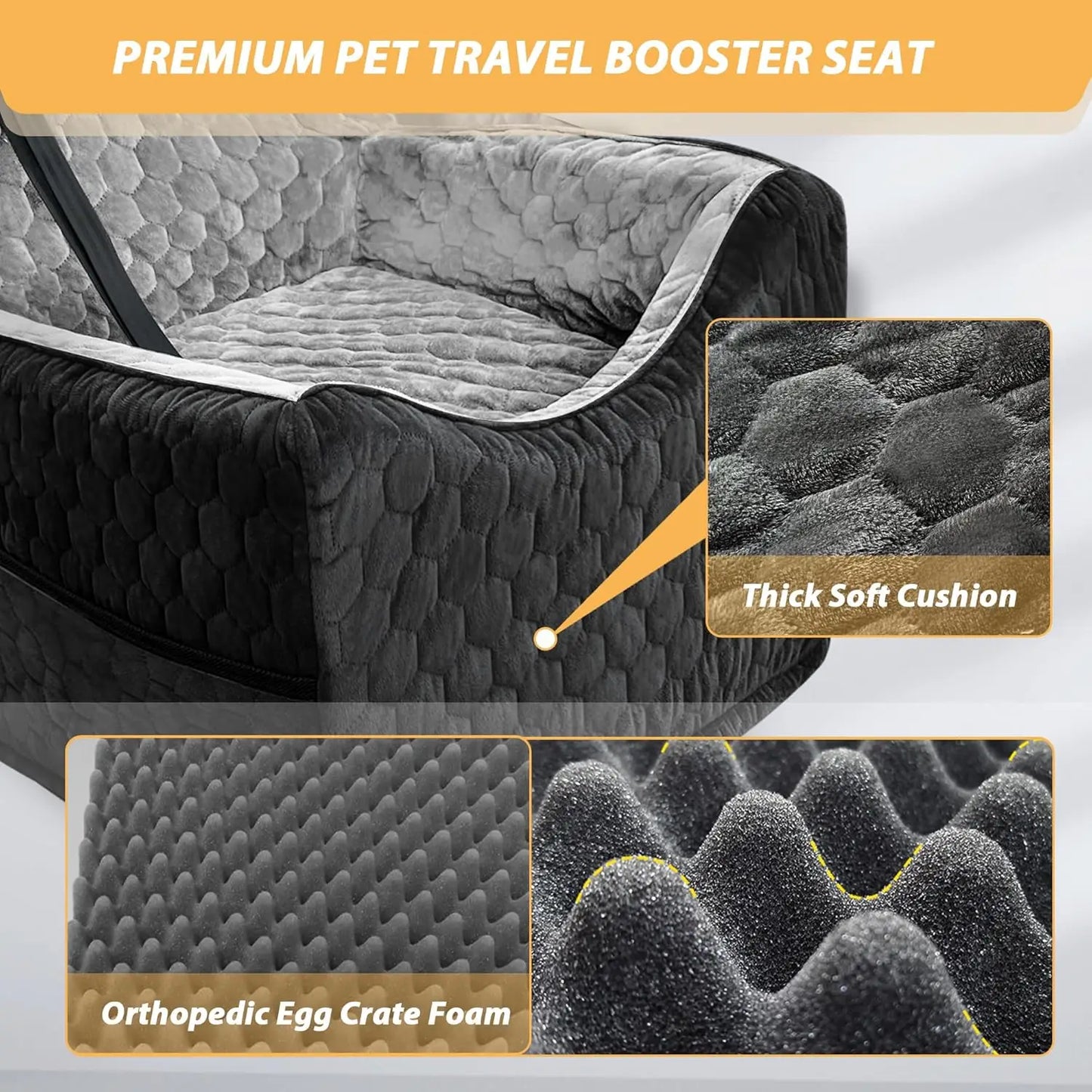 Memory Foam Dog Car Seat for Small/Medium Dogs, Travel Safety Booster with Washable Cover and Storage Pockets, up to 35 lbs