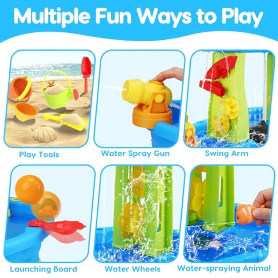 Outdoor 3-Tier Water Table for Toddlers 1-3 3-5 Years Plastic Blue Includes Pump for Sensory Summer Splash Play at Beach Pool B